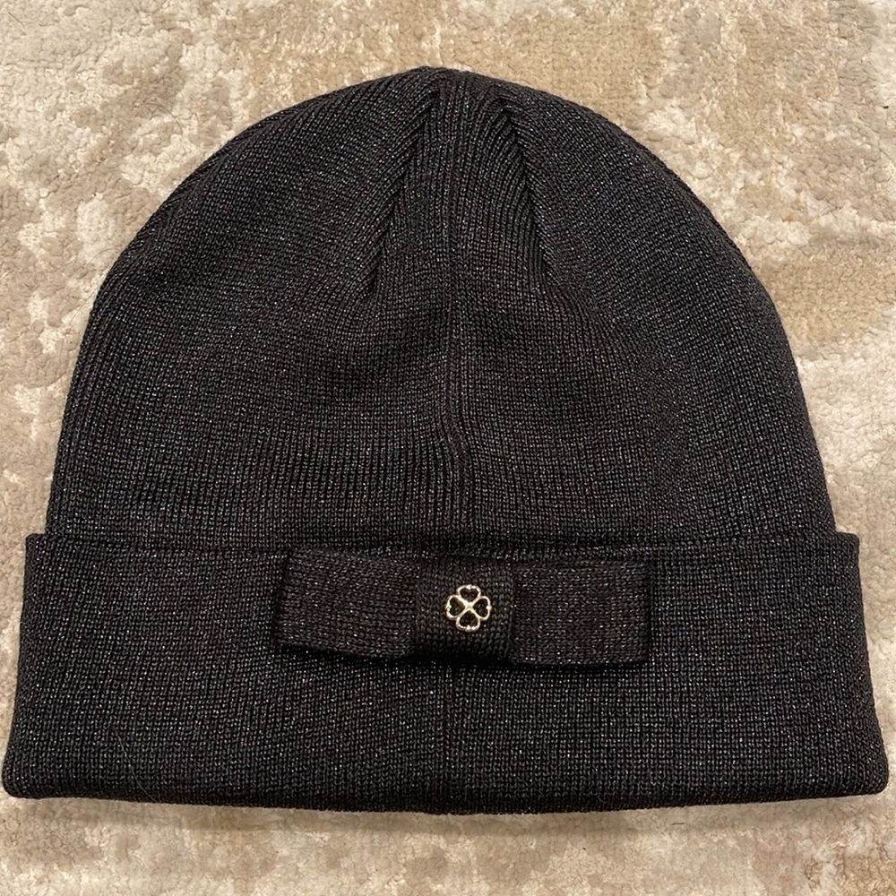 Kate Spade New York Bow Cuffed Beanie Hat Glitter Black
